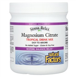 Natural Factors, Цитрат магния, смесь для приготовления напитка со вкусом тропических фруктов, 250 г (8,8 унции)