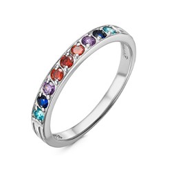 Серебряное кольцо с разноцветными  фианитами - 1133