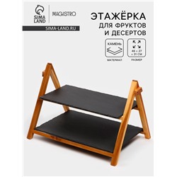 Блюдо - этажерка Magistro Valley, 2 яруса, сланец, чёрное