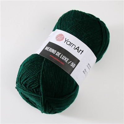 Пряжа для вязания спицами, крючком YarnArt, Merino de luxe 50, 50% шерсть, 50% акрил, 280 м/100 г, (590 т. зелёный)