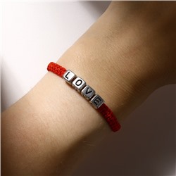 Браслет Love кубики, красный в чернёном серебре, 7 см