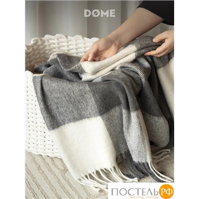 DOME ГОЛЬМ Плед сер.-бел. 140х200+10х2 см, 1 пр., 52% акрил, 48% шерсть, 350 г/м2