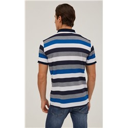 Футболка-поло мужская в полоску F311-07-044b бело-бирюзовая