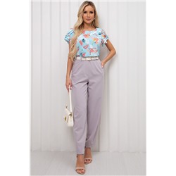 Брюки-бананы серо-бежевые с карманами Наина №2