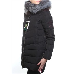 163-096 BLACK Пальто зимнее женское (холлофайбер, натуральный мех чернобурки)