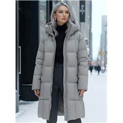 Пальто зимнее утепленное с капюшоном женское серого цвета 7741Sr
