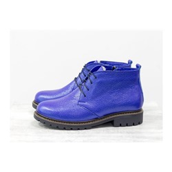 Женские ботинки на шнуровке в стиле Dr. Martens, выполнены из натуральной кожи флотар ярко-синего цвета, на утолщенной тракторной подошве, Б-152-28