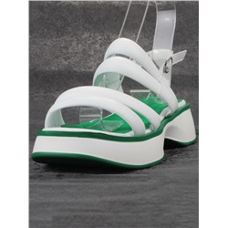 08-PEL266-3 WHITE/GREEN Босоножки женские (натуральная кожа)