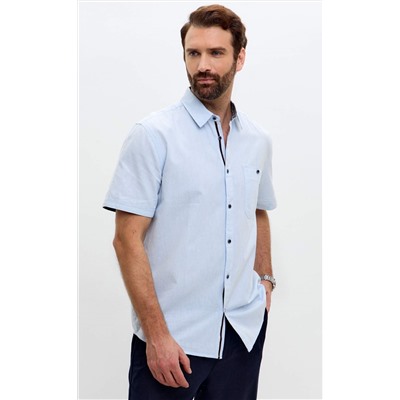 Рубашка к/р лен F611-0485 l.blue