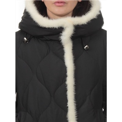 310 BLACK/WHITE Пальто зимнее стеганое женское (200 гр. холлофайбер, натуральная норка)