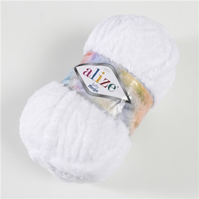 Плюшевая пряжа для вязания спицами, крючком ALIZE, Softy mega, 100% микрополиэстер, 70 м/100 г, (55 белый)