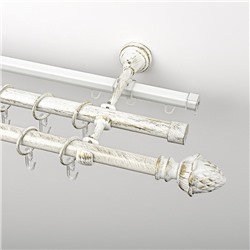 Карниз металлический стыкованный c наконечниками "Агра", 3-рядный, белое золото, гладкая труба, ø 19 мм (kn-654)