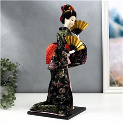 Кукла коллекционная «Гейша в чёрно-золотом кимоно с веерами», 40 см