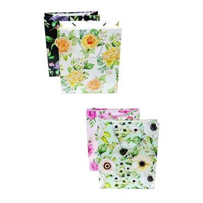 Пакеты подарочные Flowers style 4вида УПАКОВКА 12шт (26*32*10 см) QZHZD-618B-4