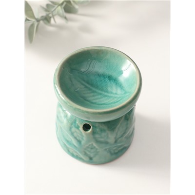 Аромалампа для эфирных масел «Листья», керамика, морская лагуна, 6.7×6.7×7.5 см