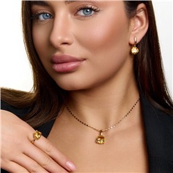 Комплект ювелирной бижутерии коллекция "Дубай" с камнем серьги, кулон и кольцо 18 р, покрытие позолота, вставка: фианиты, цвет: желтый, арт.414.550-18