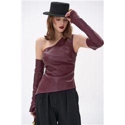 Кожаный топ с рукавами Рикси (бордовый)