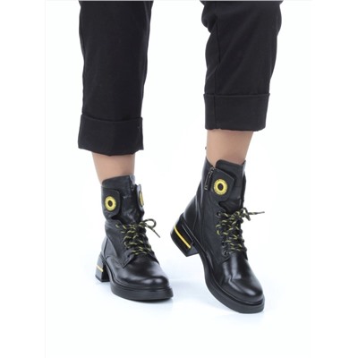 01-P514-3 BLACK/YELLOW Ботинки демисезонные женские (натуральная кожа, байка)