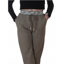 2611 GRAY/GREEN Штаны утепленные спортивные женские (85% хлопок, 10% полиэстер, 5% спандекс)