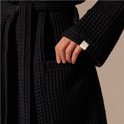 Халат вафельный женский SL HOME: Boho «Дарк Маре», хлопок 100%, чёрный