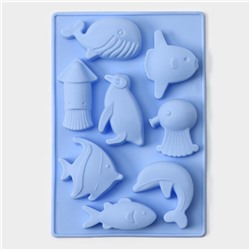 Форма для конфет и шоколада Доляна «Морская», силикон, 14×9.5 см, 8 ячеек, голубая