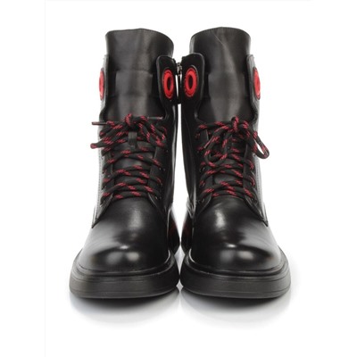 01-P514-1 BLACK/RED Ботинки демисезонные женские (натуральная кожа, байка)