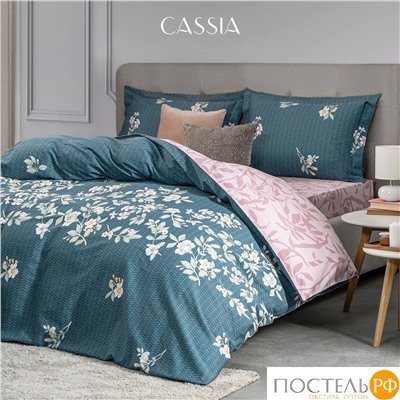 CASSIA АЛЬТАН КПБ 145х215-1/180х220-1/50х70-2, 4 пр., хл./сатин зеленый/розовый