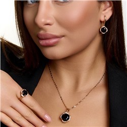 Комплект ювелирной бижутерии коллекция "Дубай" серьги, кулон и кольцо 19 р, покрытие позолота, вставка: стекло и цирконы, цвет: черный и прозрачный, арт.414.560-19