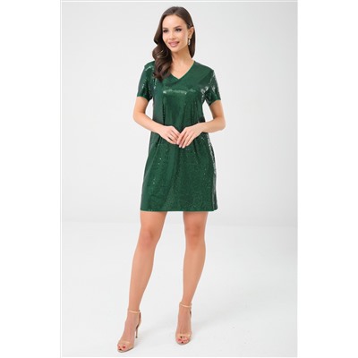 Платье короткое зелёное с пайетками