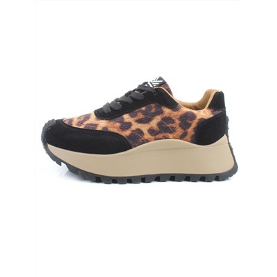 04-PDH362-1 BLACK/LEOPARD Кроссовки демисезонные женские (натуральная замша, натуральная кожа)