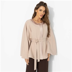 Жакет‑кейп на подкладе, Яркий эффект (пудра, с поясом)