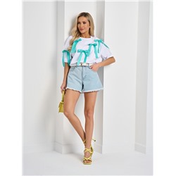 Футболка трикотажная белая с пришивным декором