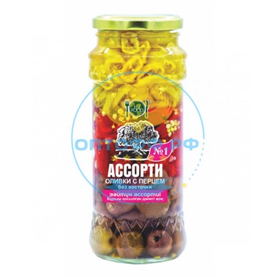 HiFood Оливки без косточки с перцем Ассорти №1 / 550гр (упак*15)