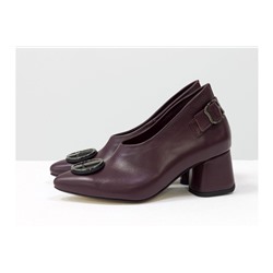 Дизайнерские туфли перчатки (glove shoes) с ремешком и фурнитурой, на невысоком обтяжном каблуке, выполнены из натуральной итальянской кожи бордового цвета, Новая Коллекция от Gino Figini, Т-2056-06