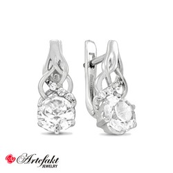 Серебряные серьги  925 пробы с бесцветными фианитами - 012
