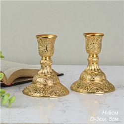 Подсвечник 2 штуки набор золото резное 9 см / 300G /уп 48/