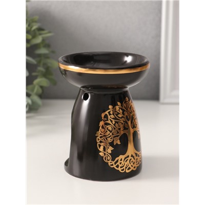 Аромалампа для эфирных масел «Древо жизни», керамика, чёрная с золотом, 9.3×9.3×11.8 см