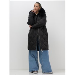 Пальто зимнее утепленное с мехом и капюшоном тренд черного цвета 7753Ch