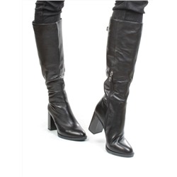 02-S7158 BLACK Сапоги демисезонные женские (натуральная кожа, байка)