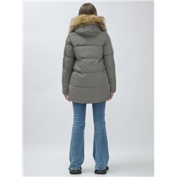 Куртка женская зимняя с мехом енот премиум класса серого цвета 3215Sr