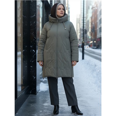 Пальто зимнее утепленное женское большого размера светло-коричневого цвета 7699SK