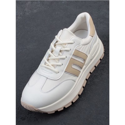 03-WG040-2M MILK/BEIGE Кроссовки демисезонные женские (натуральная кожа)