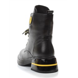 01-P514-3 BLACK/YELLOW Ботинки демисезонные женские (натуральная кожа, байка)