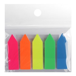 Блок-закладка с липким краем «Стрелки», 5 цветов по 20 штук, 12×45 мм, флуоресцентные, пластиковые