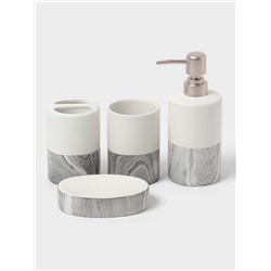 Аксессуары для ванной SAVANNA Stone gray, 4 предмета, дозатор для мыла 390 мл, 2 стакана, мыльница, белые