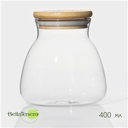 Банка для сыпучих BellaTenero «Бамбук», 400 мл, 9.5×9.5 см, с бамбуковой крышкой, стекло, прозрачная