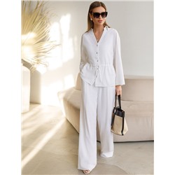 Свободная блузка с кулиской на талии изо льна с вискозой