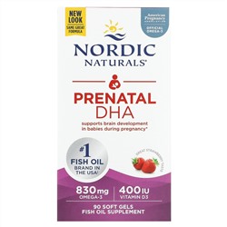 Nordic Naturals, пренатальная ДГК, клубничный вкус, 90 капсул