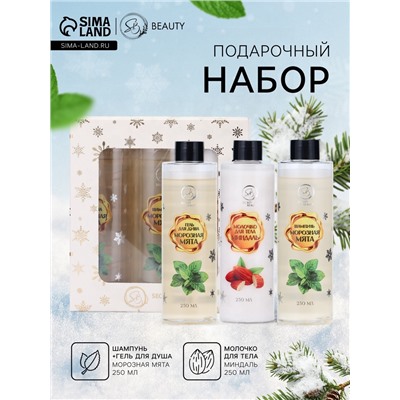 Новогодний подарочный набор косметики «Новогодние огни», с ароматом миндаля и мяты. Золотая серия.