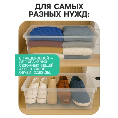 Ящик пластиковый для хранения, с крышкой, объём — 16 л, прозрачно-матовый